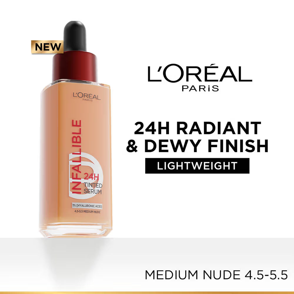 L’Oreal Paris Infallible 24H Tinted Serum Foundation, Lightweight, Dewy & Radiant