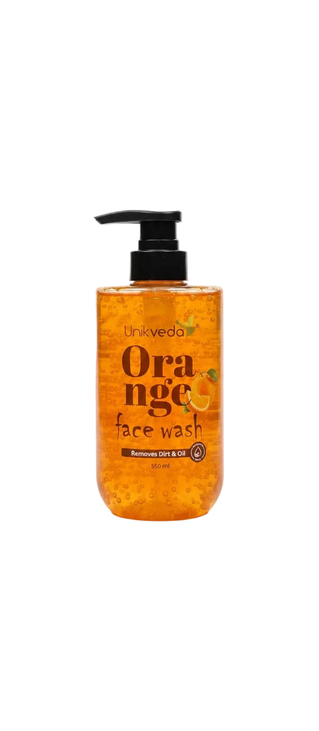 UNIKVEDA Orange Face Wash with Dirt and Oil Removal Formula, 550mL Pump Dispenser
