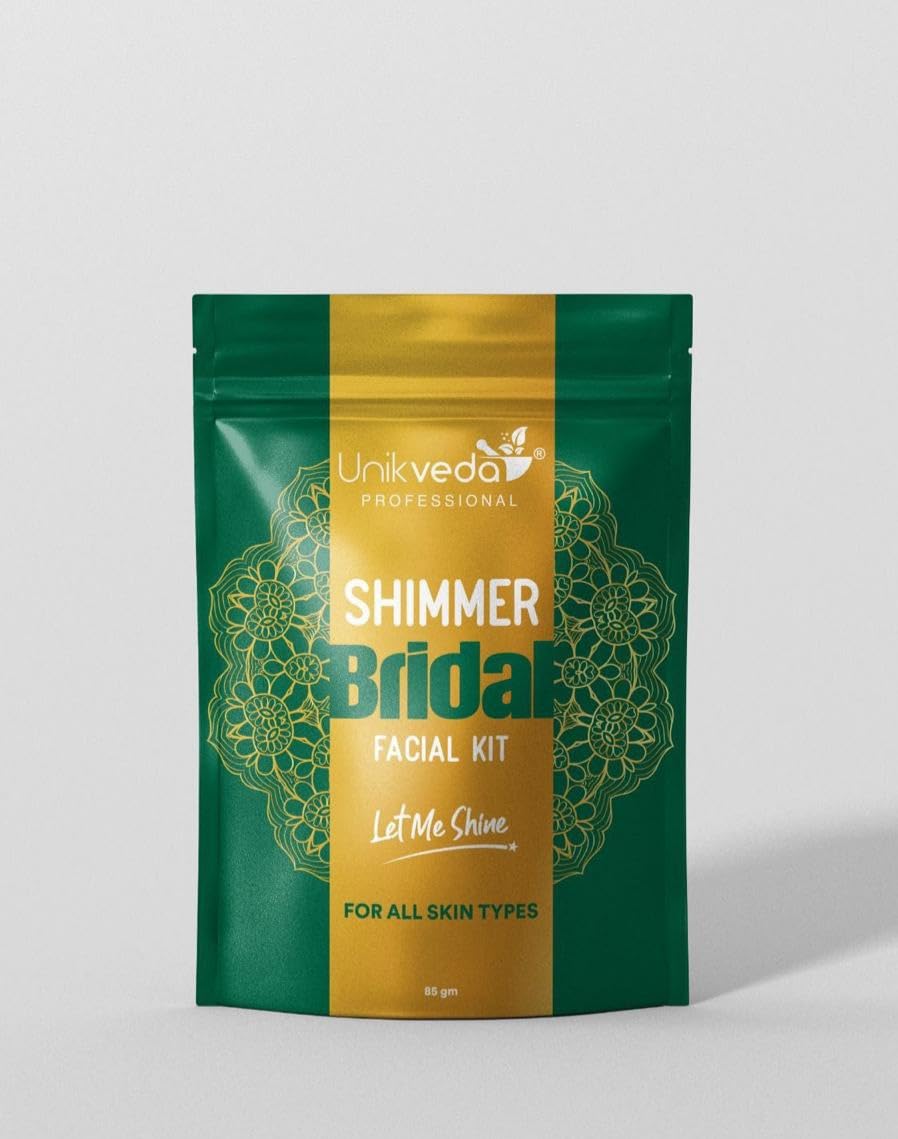 UNIKVEDA Professional Shimmer Bridal Facial Kit, Green and Gold, All Skin Types, 85g, Let Me Shine Collection (8 step facial kit) Brides to be flawless and picture perfect skin
