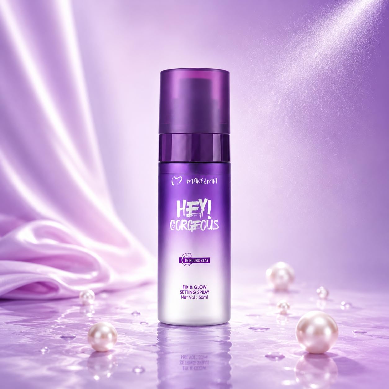 Makezmia Hey Gorgeous Makeup Setting Spray 50ml | Glossy Glow Makeup Fixer | Suitable for Daily Makeup Looks | Fresh Radiant Finish for Girls & Women | Ultra Fine Mist for Daily & Bridal Makeup