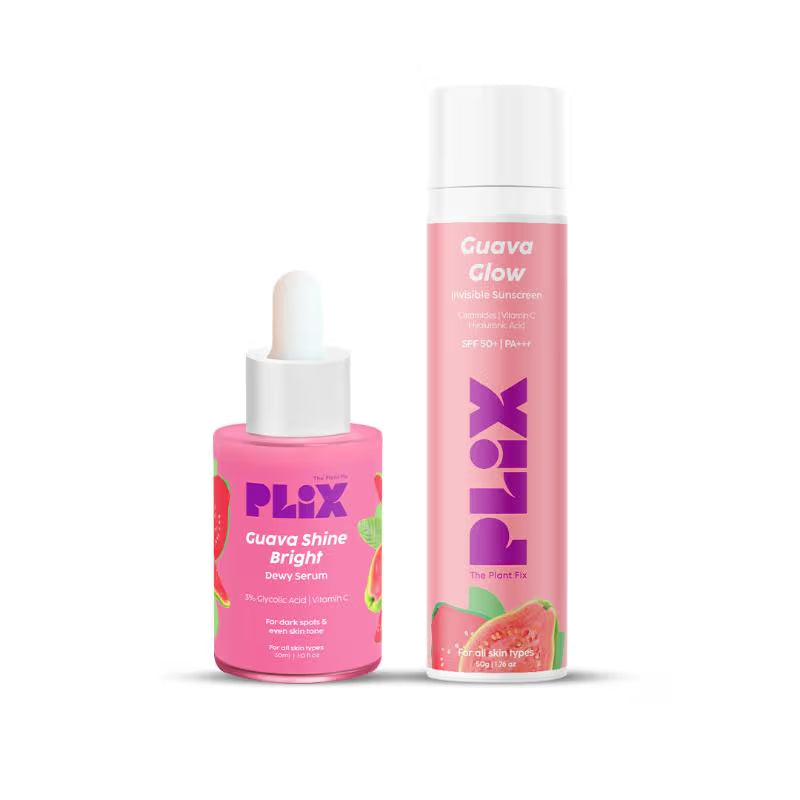 Plix Guava Glow Combo With SPF 50+ Sunscreen & 3% Glycolic Acid Serum