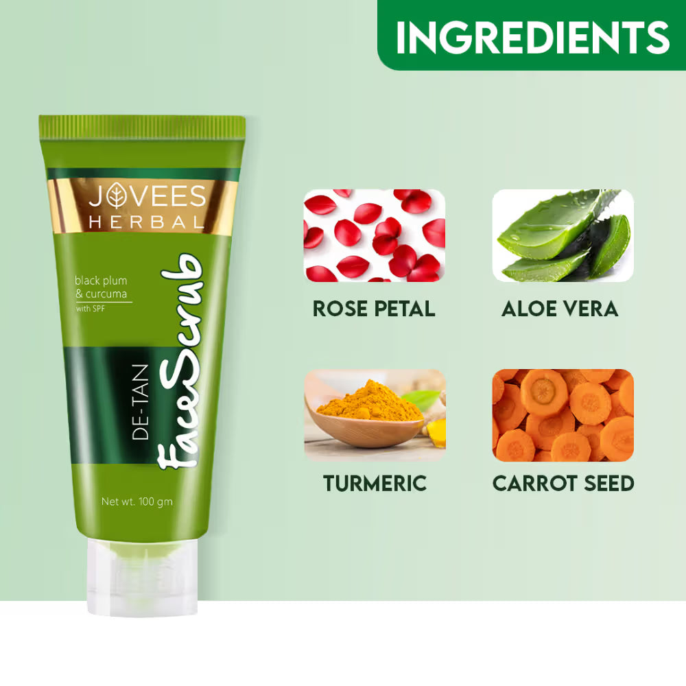 Jovees Herbal Detan Face Scrub With Turmeric & Black Plum Remove Dead Skin & Tanning