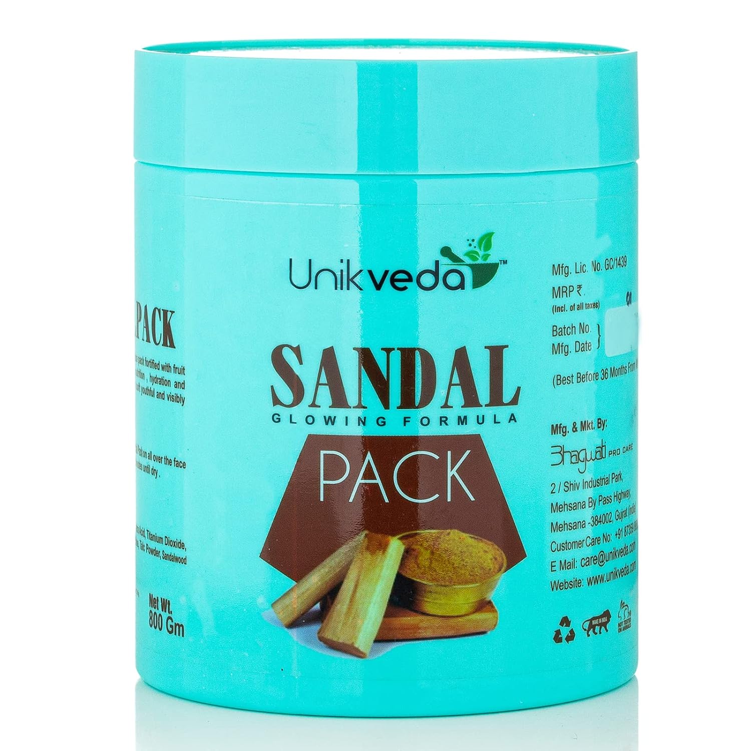 Unik Veda Nourishing Sandalwood Face Pack For Glowing Skin for Skin Nutrition, Hydration and Toning Cream Based With Multani Mitti, Glycerin n Fruit Extracts | Chandan Face Pack For Women n Men, 800 Gm
