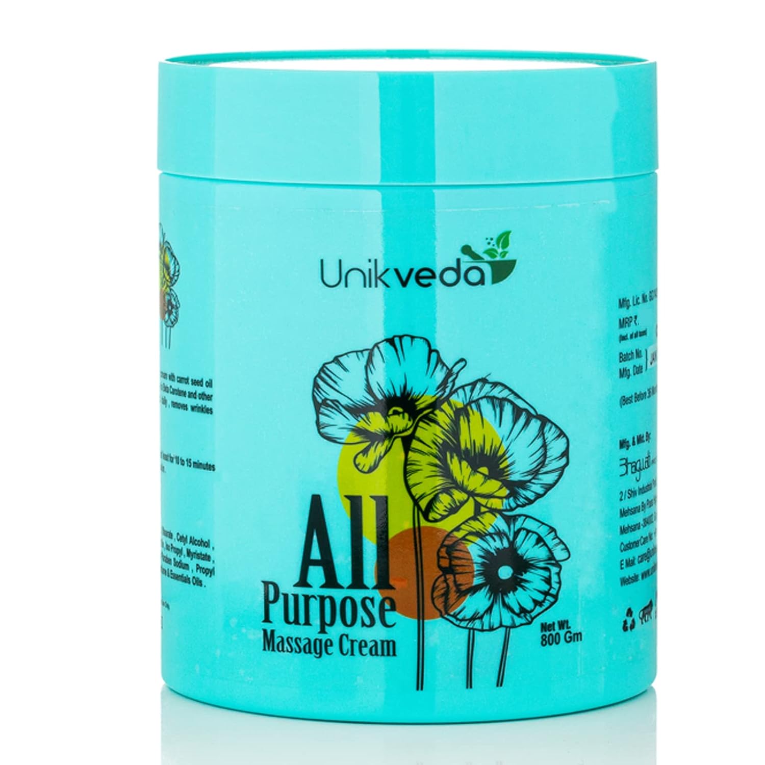 Unik veda All Purpose Anti Wrinkle Body n Face Massage Cream For Facial Glow n Smooth Skin With Carrot Seed Oil | Nourishing n Hydrating Facial Massage Cream For Men and Women | 800 Grams