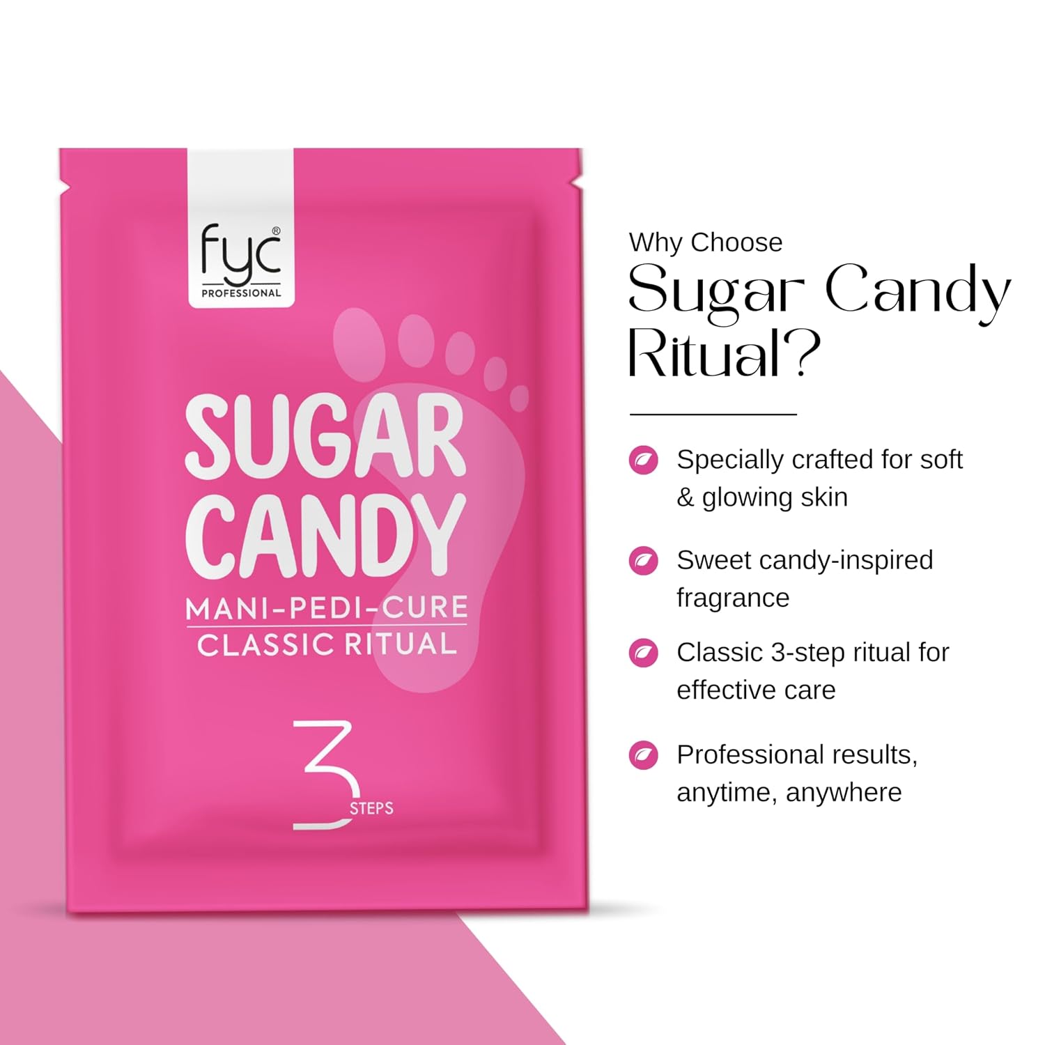 FYC Professional Sugar Candy Mani-Pedicure Kit, 3-Step Brightening & Tan Removal Treatment, with Sucrose Honey & Glucose, Exfoliating & Moisturising Hand & Foot Care