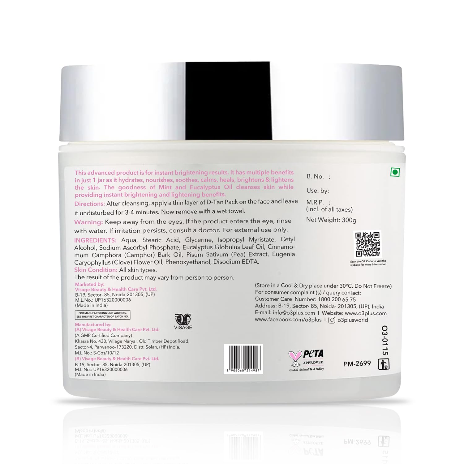 O3+ D-TAN Professional Face Pack for Instant Tan Removal & Glowing Skin