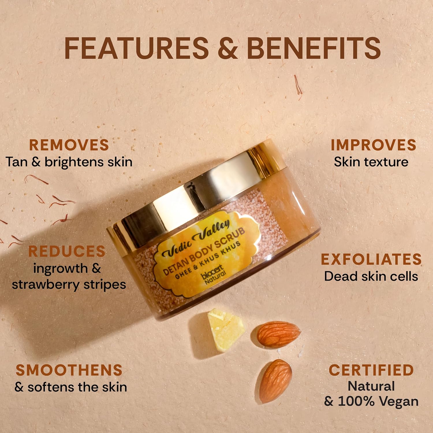 Vedic Valley Ayurvedic Detan Ghee Khus Khus Body Scrub with Saffron