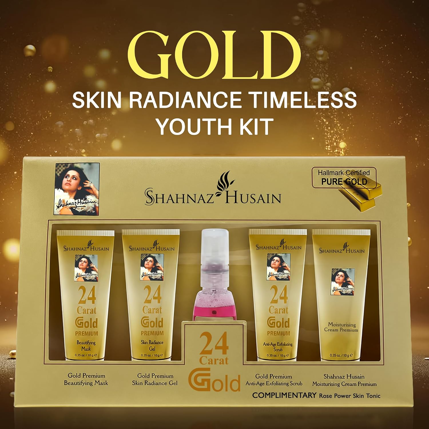 Shahnaz Husain Gold Facial Kit For Instant Glow with 24k Pure Gold | 4 Easy Steps With Complimentary Skin Tonic