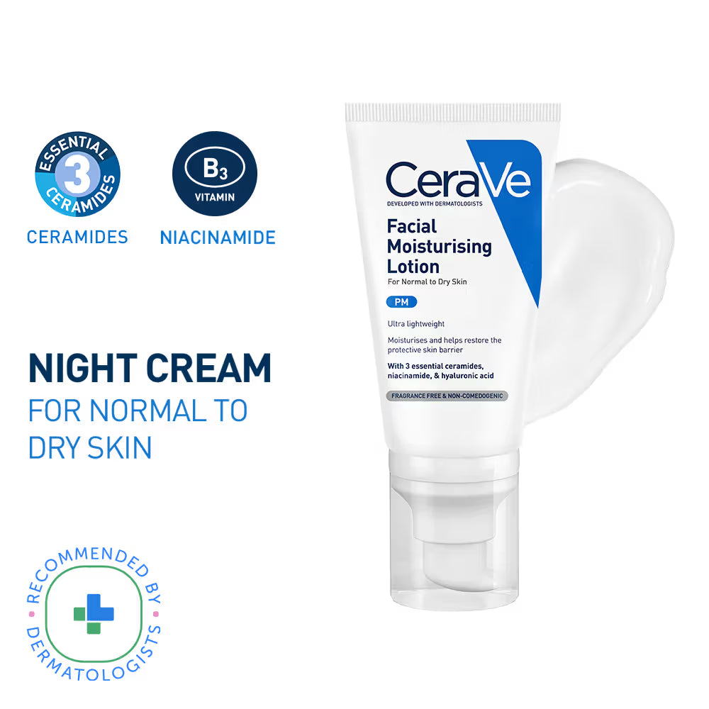 CeraVe PM Facial Moisturizer Lightweight Night Cream with Ceramides, Niacinamide & Hyaluronic Acid