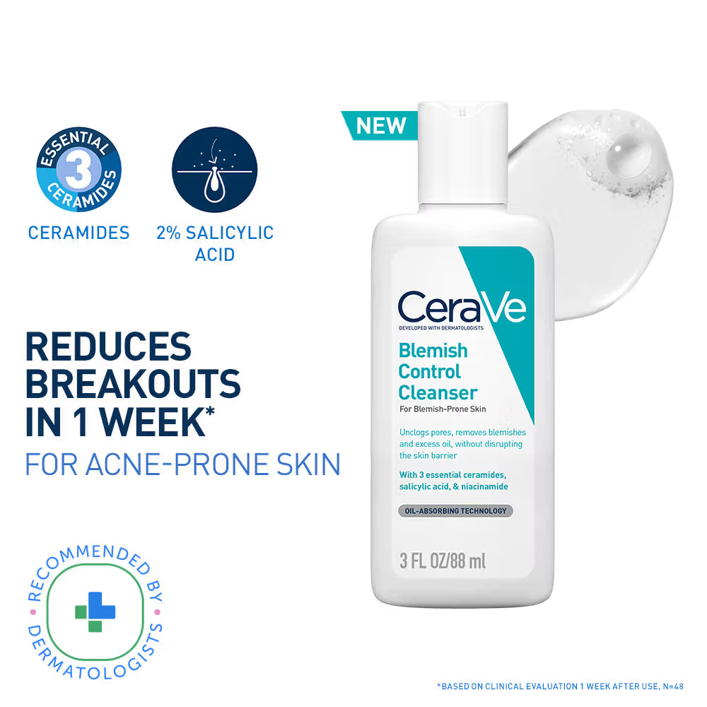 CeraVe Blemish Control Cleanser with 2% Salicylic Acid for Acne-Prone Skin