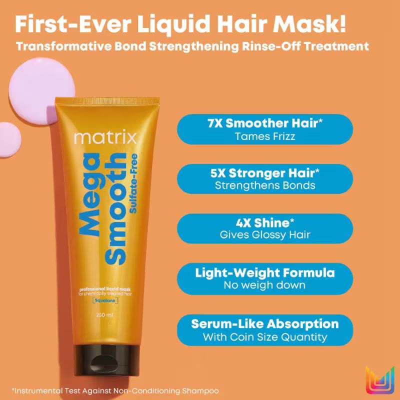 Matrix Mega Smooth Sulfate-Free Liquid Hair Mask with Squalene for 5X Stronger Hair