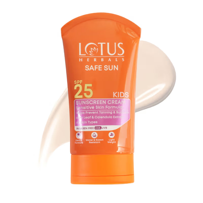 Lotus Herbals Safe Sun Kids Sunscreen Cream - Sensitive Skin Formula, SPF 25, Non Greasy