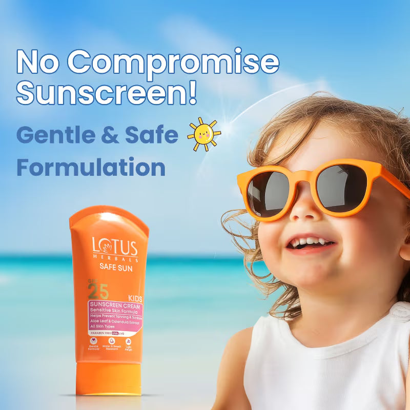 Lotus Herbals Safe Sun Kids Sunscreen Cream - Sensitive Skin Formula, SPF 25, Non Greasy