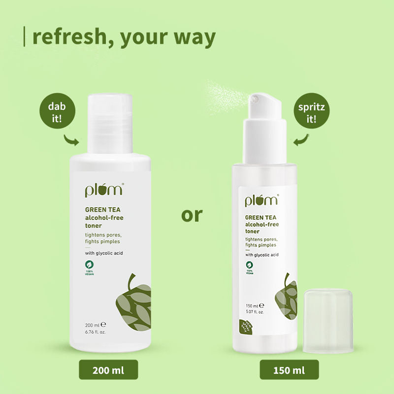 Plum Green Tea Toner with Glycolic Acid - Tightens Pores, Fights Pimples & Controls