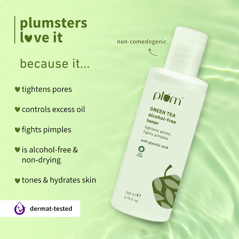 Plum Green Tea Toner with Glycolic Acid - Tightens Pores, Fights Pimples & Controls