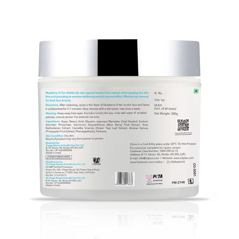 O3+ Blueberry D-TAN Face Pack for Tan Removal & Glowing Skin - Detan Mask for Dry Skin