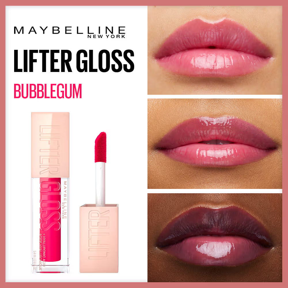 Maybelline New York Lifter Gloss - Bubblegum, Tinted Lip Gloss With Hyaluronic Acid & Long-lasting