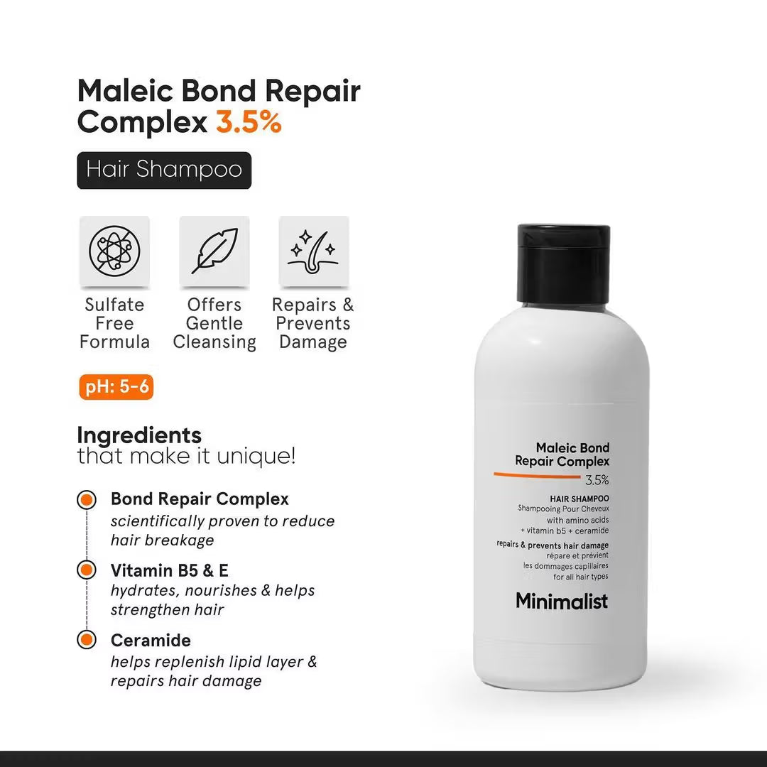 Minimalist Maleic Bond Repair Complex Hair 3.5 % Treatment Shampoo For Colored Heat Damaged & Frizzy Hair