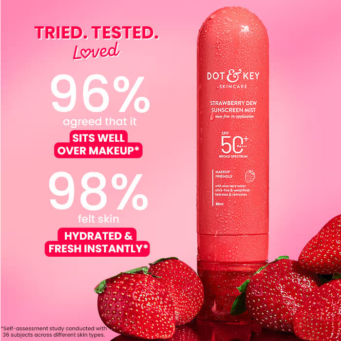 Dot & Key Strawberry Dew Sunscreen Mist In-Vivo Tested SPF 50+ PA+++, Mess-Free Re-application