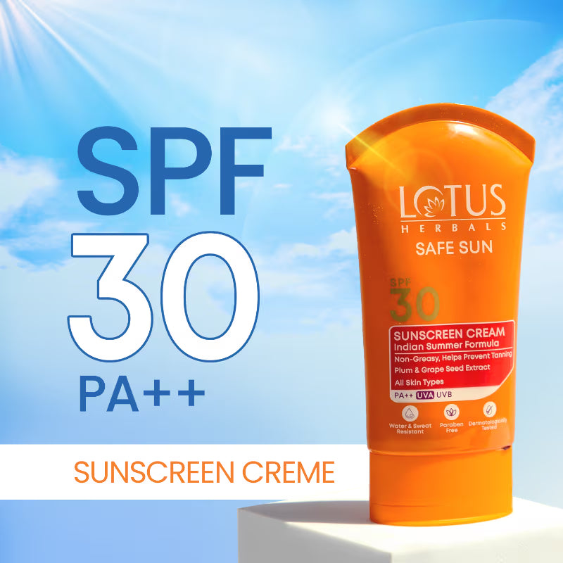 Lotus Herbals Safe Sun Sunscreen Cream PA++ UVA SPF-30 UVB Indian Summer Formula