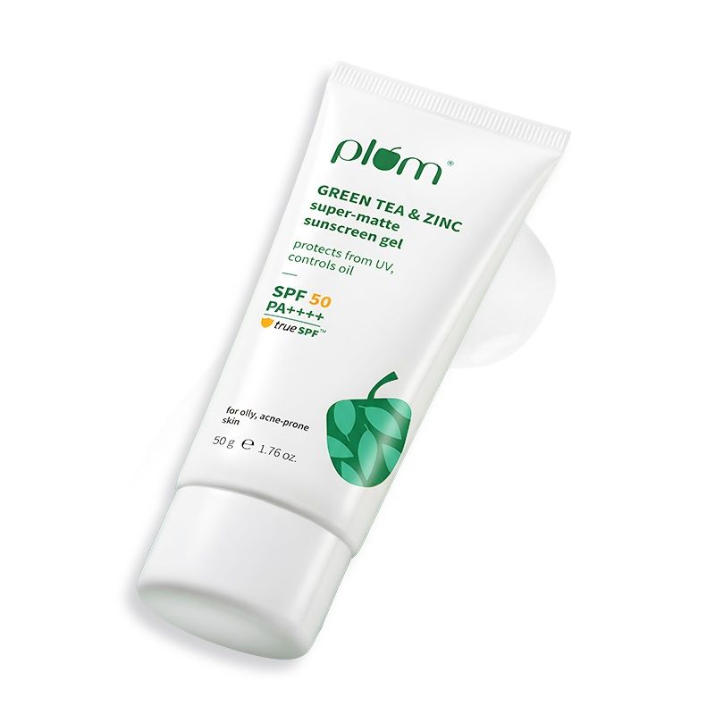 Plum Green Tea & Zinc Super-Matte SPF 50 Sunscreen Gel For Oily, Combination Skin, No White Cast