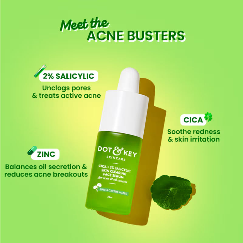 Dot & Key Cica + 2% Salicylic Skin Clearing Face Serum, With Zinc & Cactus Water, Acne & Oil Control