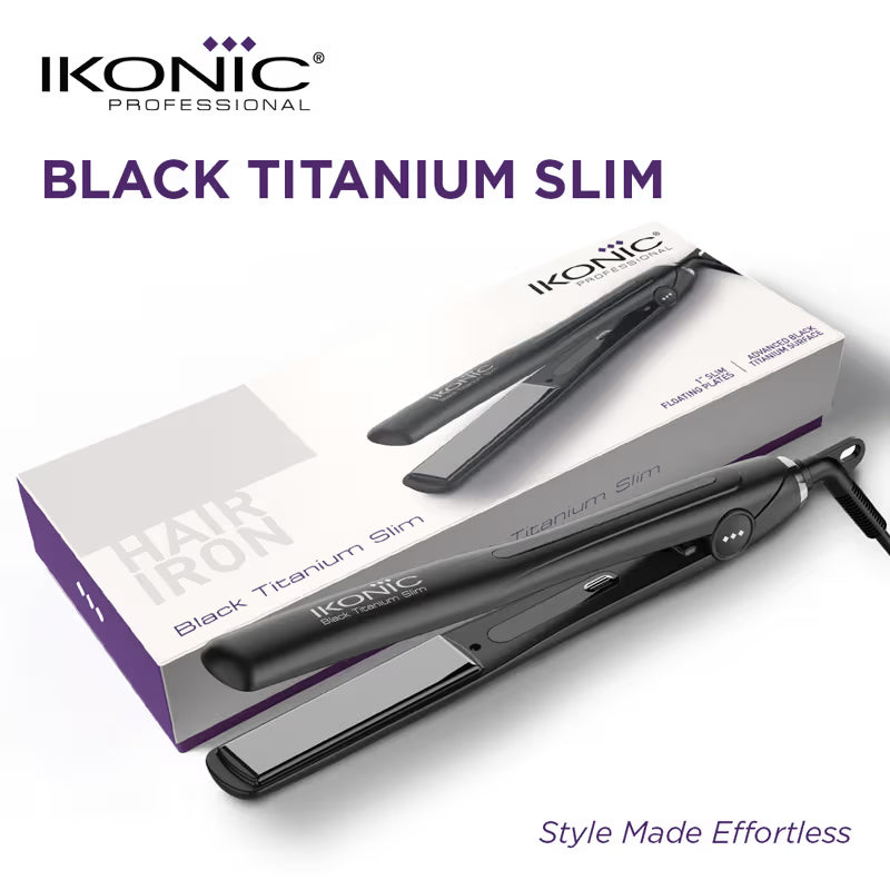 Ikonic Professional Titanium Slim Hair Straightener - Black