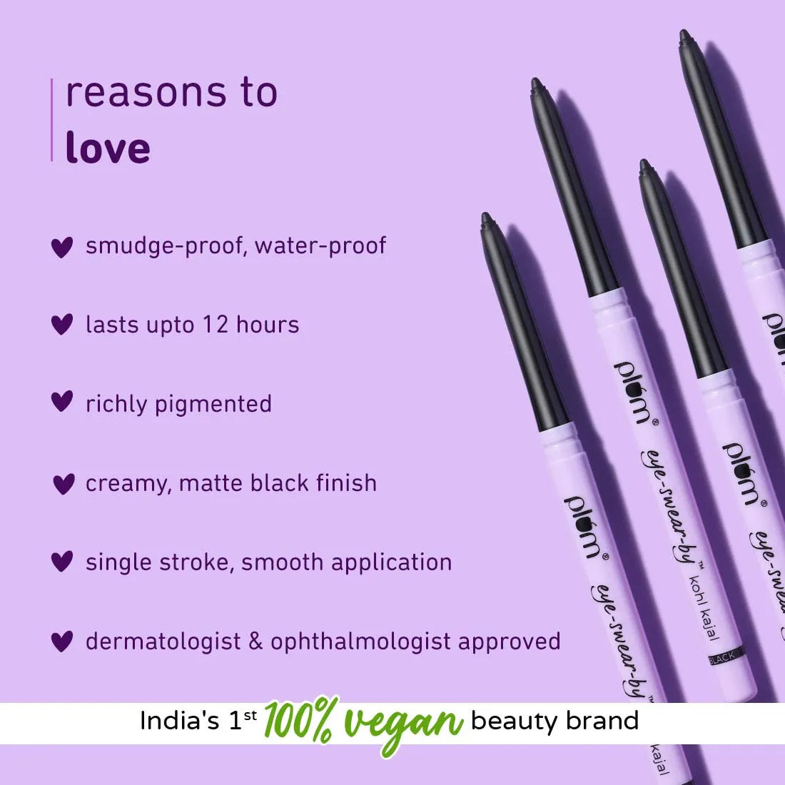 Plum Eye-Swear-By Kohl Kajal - Deep Black Creamy Smooth | Smudge-Proof | 12hr Stay