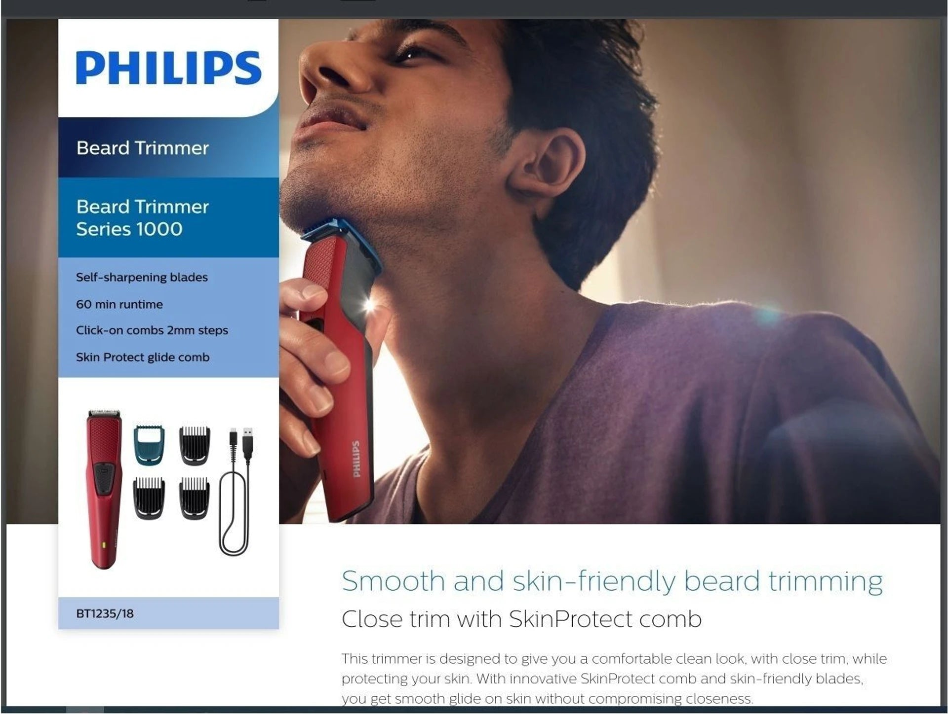 PHILIPS BT1235/18 Trimmer 60 min  Runtime 4 Length Settings