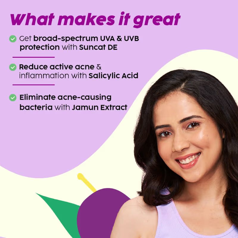 Plix 0.1% Salicylic Acid Jamun Mattifying Lightweight Sunscreen SPF50+ PA+++ UVA