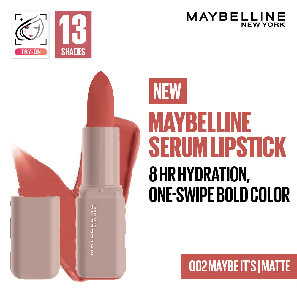 Maybelline Serum Satin Lipstick - 8Hr hydration, One-Swipe Bold Color