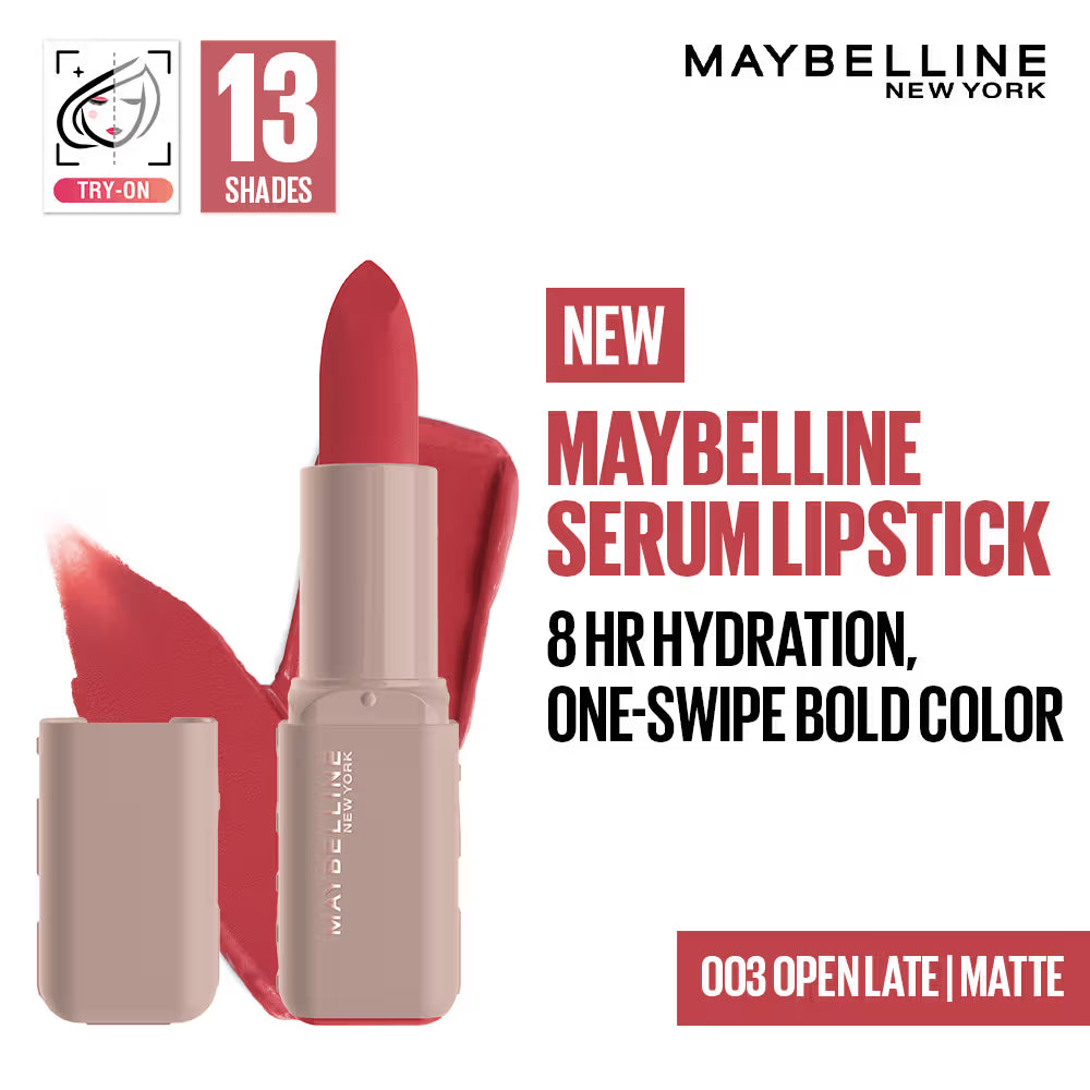 Maybelline Serum Satin Lipstick - 8Hr hydration, One-Swipe Bold Color