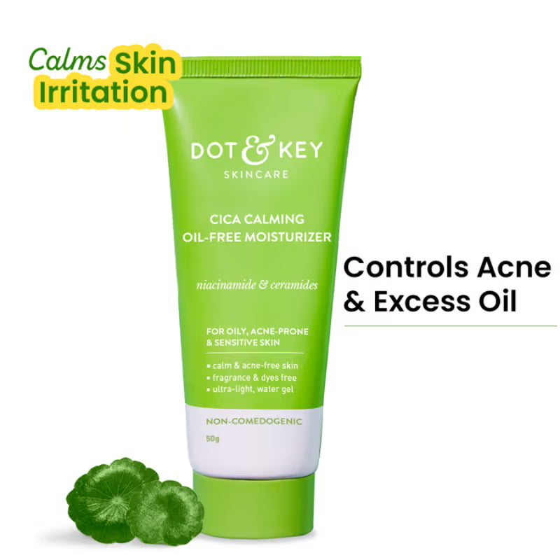 Dot & Key Cica Calming Oil-Free Moisturizer, With Niacinamide, For Oily, Acne-Prone Skin