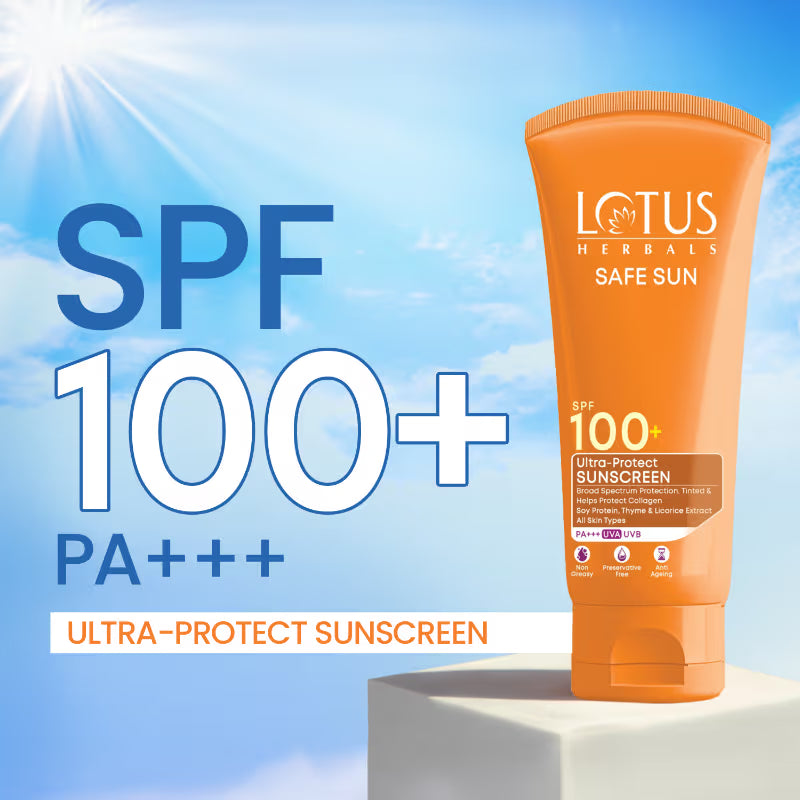 Lotus Herbals SafeSun Ultra-Protect Sunscreen PF 100+ PA+++, Tinted, Anti-Ageing, For All Skin Types