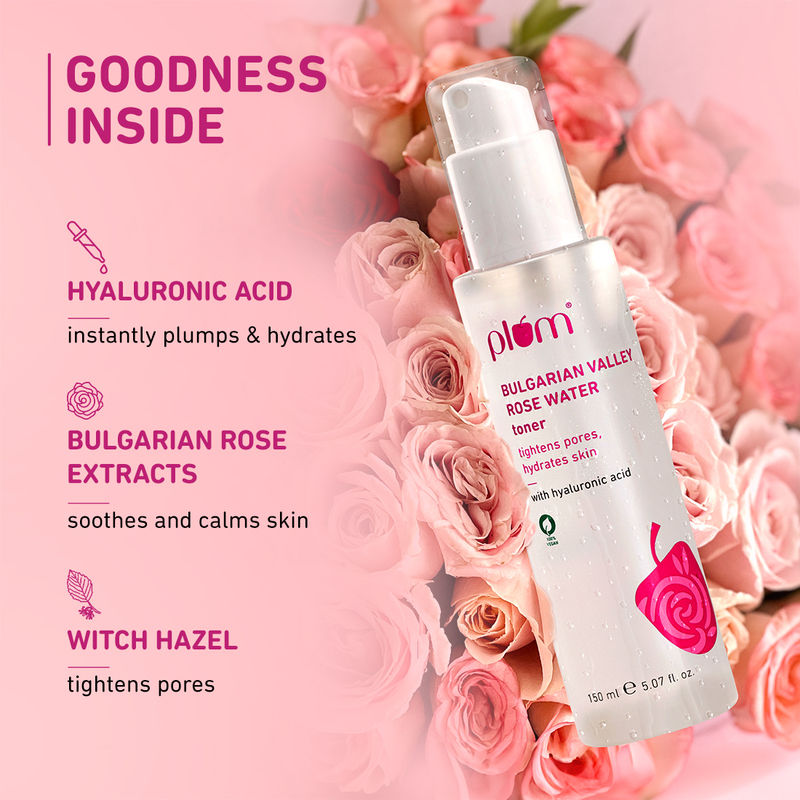 Plum Bulgarian Valley Rose Water Alcohol-Free Spray Toner With Hyaluronic Acid- Hydrates & Refreshes