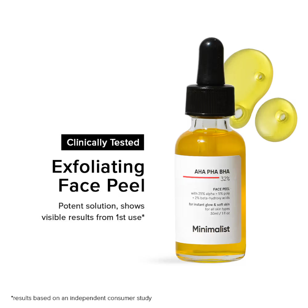 Minimalist 25% AHA + 5% PHA + 2% BHA Exfoliating Peel Solution For Instant Glow & Soft Skin
