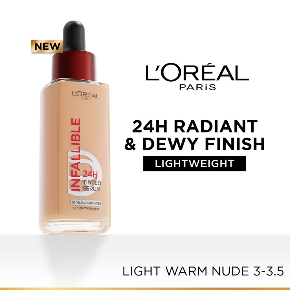 L’Oreal Paris Infallible 24H Tinted Serum Foundation, Lightweight, Dewy & Radiant