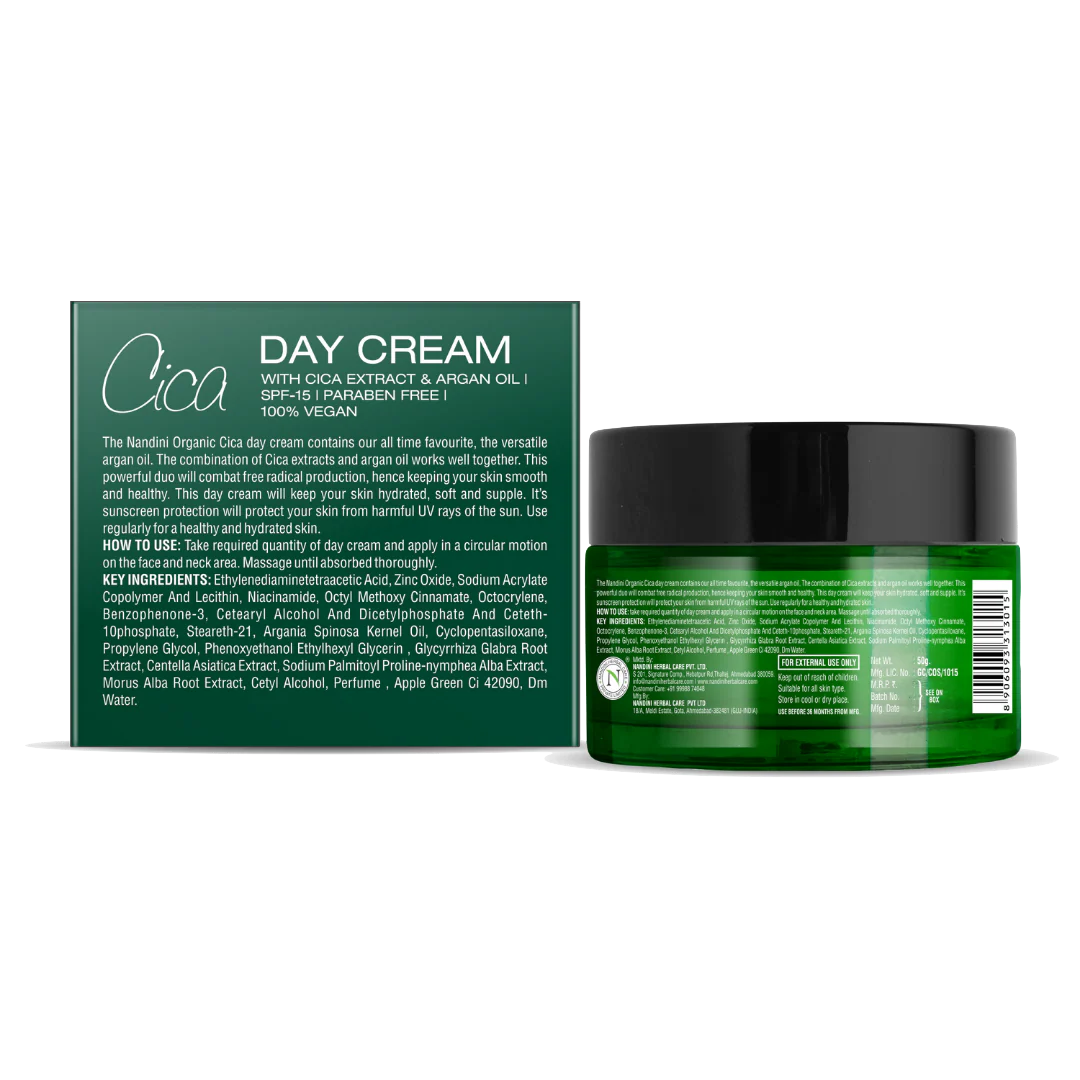 Nandini Organics Cica Day Cream with SPF 15, With Cica Extract & Argan Oil