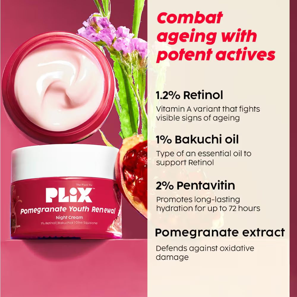 Plix 1.20% Retinol & 1% Bakuchi Oil Pomegranate Anti Ageing Night Cream