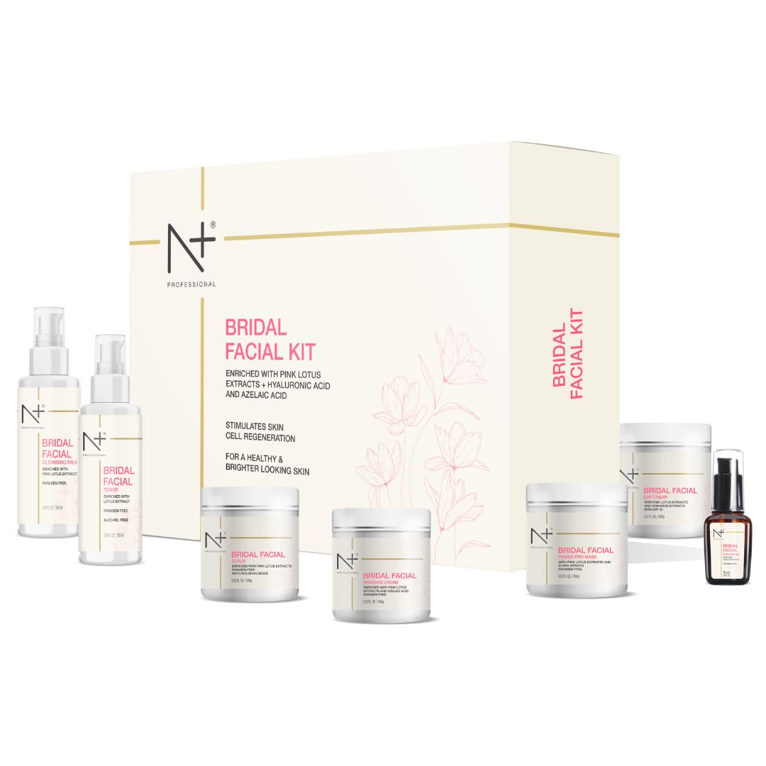 N PLUS Bridal Facial Kit, Enriched With Pink Lotus Extracts + Hyaluronic Acid & Azelaic Acid, For A Healthy & Brighter Looking Skin 540GM