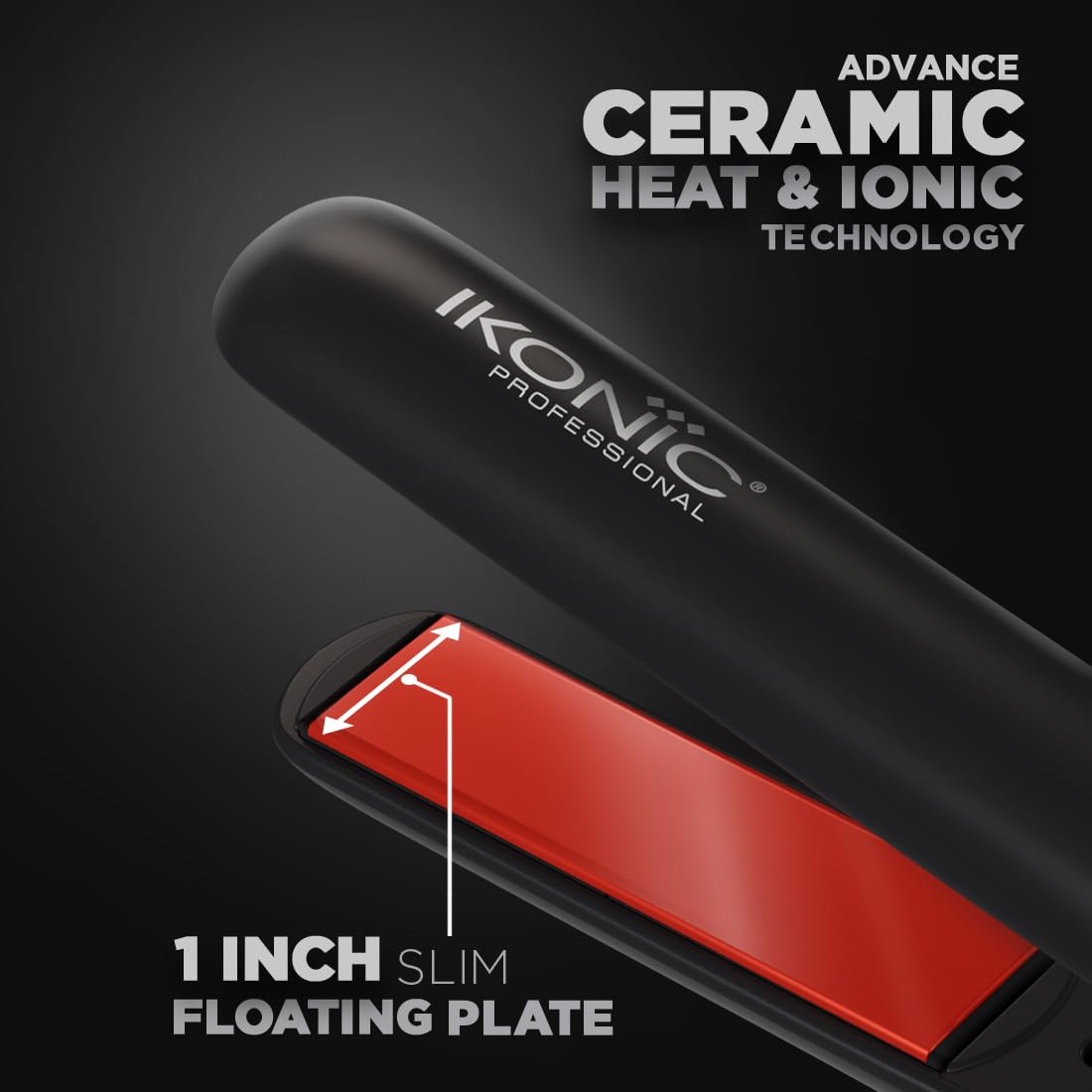 Ikonic S3+ Hair Straightener, Black & Red, Professional Ceramic