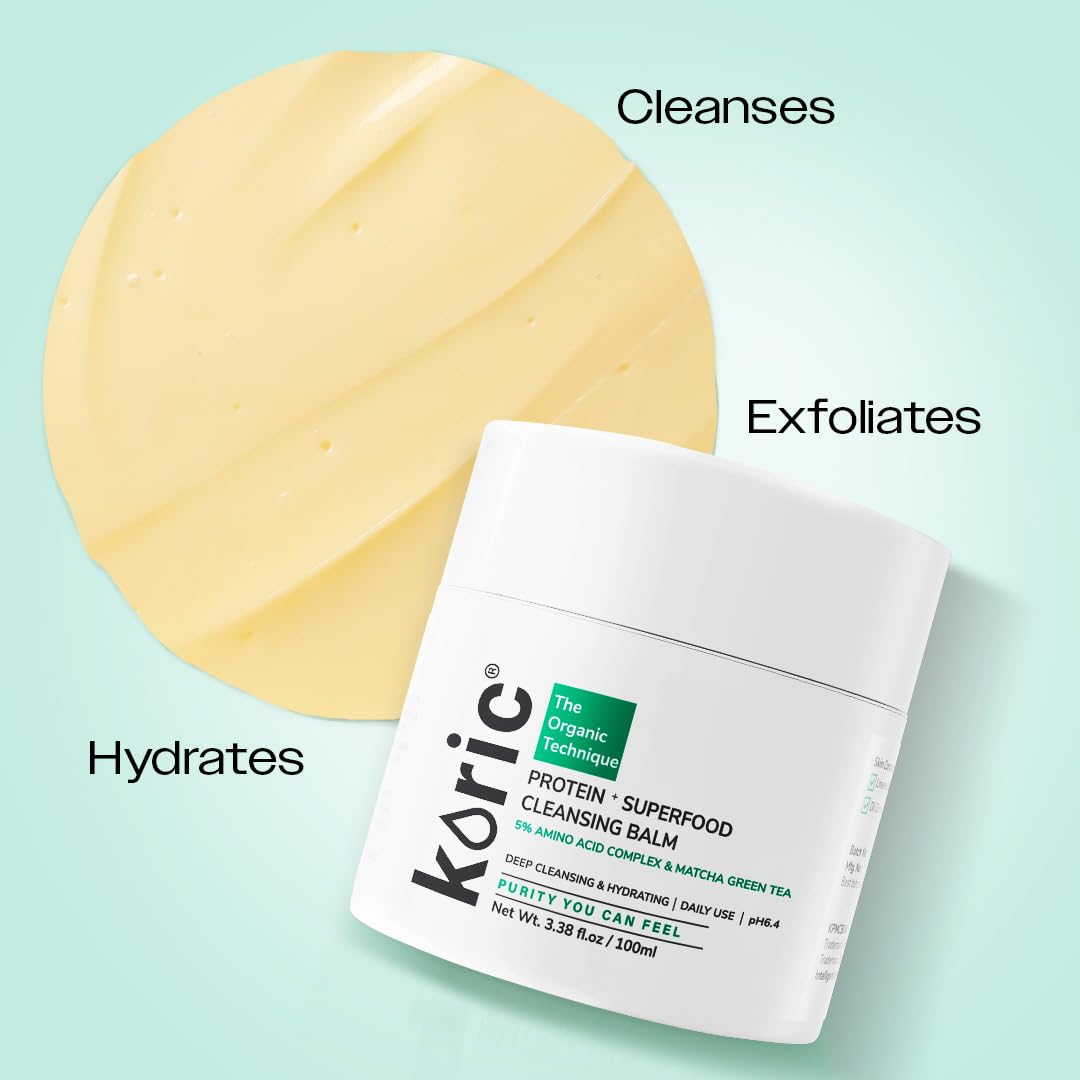 Protein Superfood Cleansing Balm |Hydrating Makeup Remover with 5% Protein Complex |Matcha Green Tea |Bamboo |Lotus & Shea Butter – Soothes Dry Skin, Reduces Redness & Fine Lines |All Skin Type