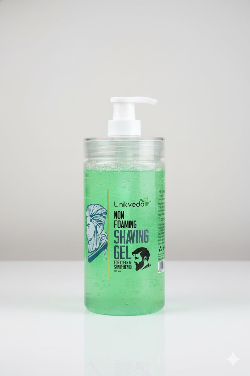 UNIKVEDA Non Foaming Shaving Gel for Clean and Sharp Beard, Vega and Paraben Free 800gm with pump dispensor