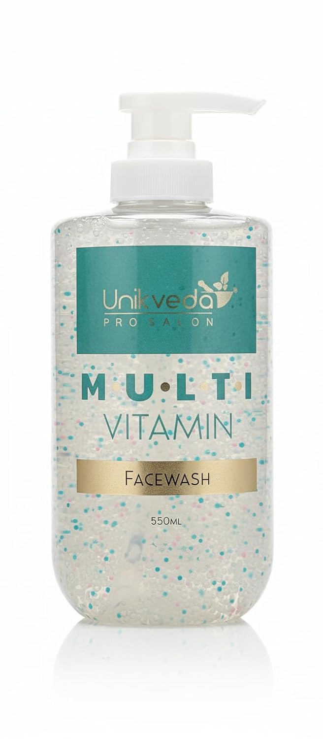 UNIKVEDA Multi Vitamin Facewash with Pump Dispenser, Clear Gel Formula, 550ML