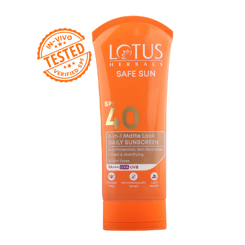 Lotus Herbals Safesun 3In1 Matte Look Tinted Sunscreen SPF 40 PA+++ In Vivo Tested Matte Finish