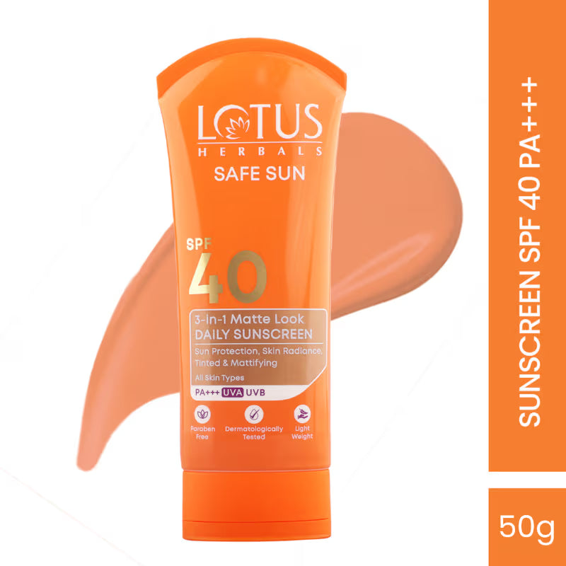 Lotus Herbals Safesun 3In1 Matte Look Tinted Sunscreen SPF 40 PA+++ In Vivo Tested Matte Finish