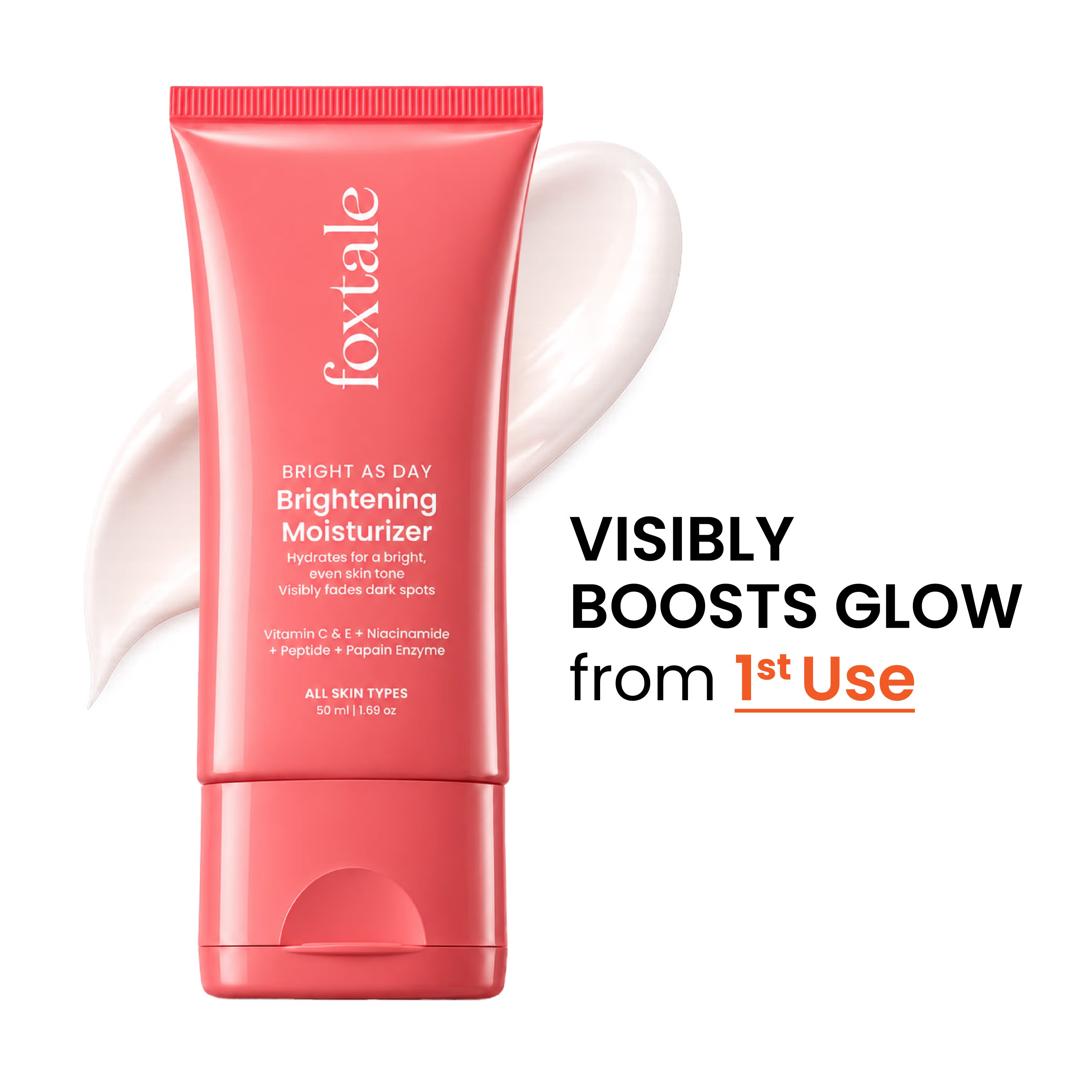 Foxtale Brightening Moisturiser with Vitamin C & Niacinamide, Fades Dark Spots, Dullness & Hydrates