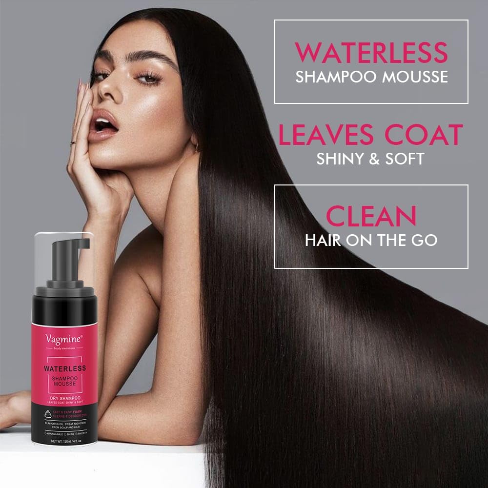VAGMINE Waterless Shampoo Mousse, Dry Shampoo - 120ml | Fast & Easy Foam Cleanser | Leaves Hair Shiny, Soft & Fresh | Ideal for Quick Cleanups, No Water Needed | Convenient Hair Care Solution