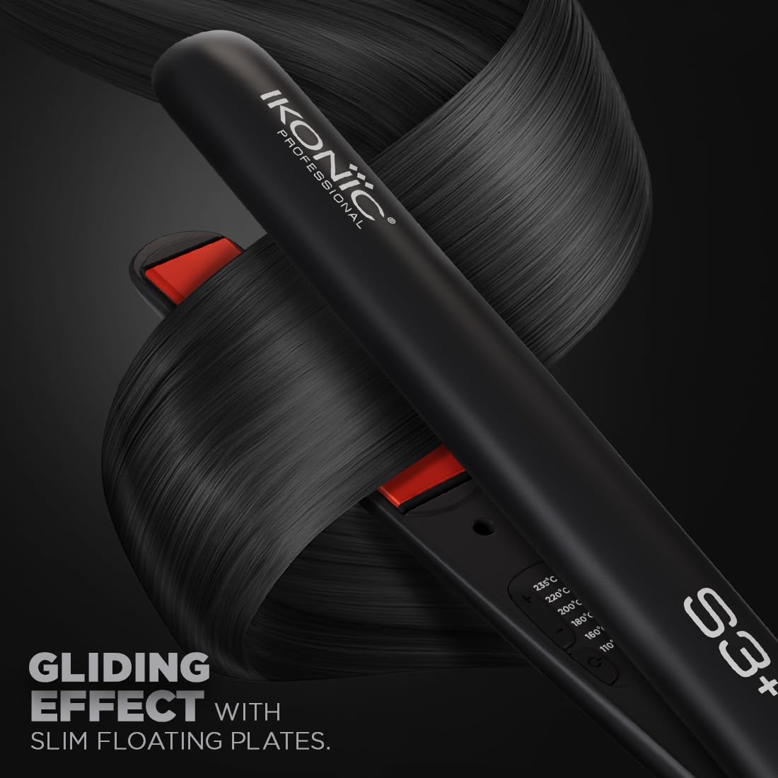 Ikonic S3+ Hair Straightener, Black & Red, Professional Ceramic