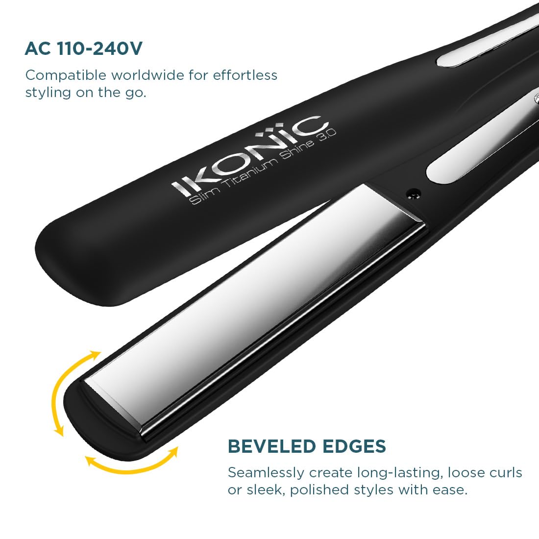 Ikonic Slim Titanium Shine 3.0 Hair Straightener, Black